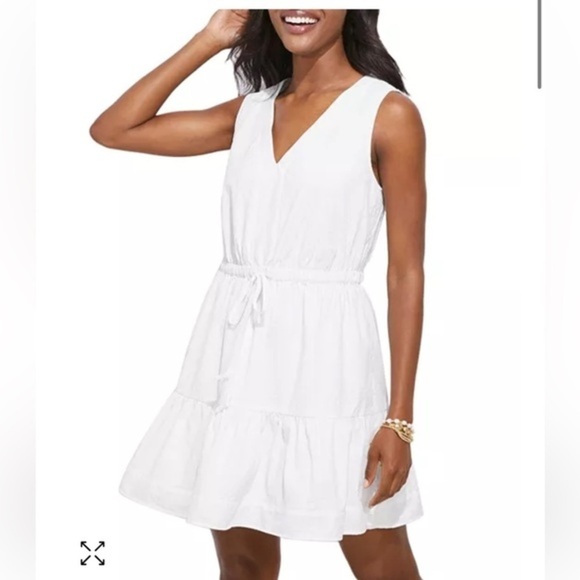 VINEYARD VINES Women Seersucker Harbor Dress Size XS White V Neck nautical - Picture 1 of 7